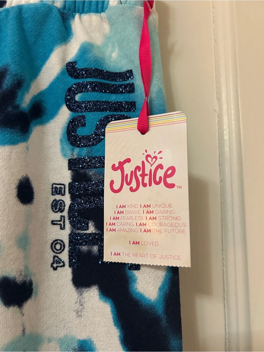 NWT!! Justice Girls' Blue & White Tie-Dye Joggers